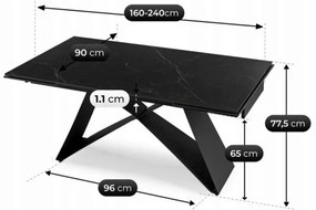 Rozkladací stôl ROCCO 160–240 cm čierny mramor / Čierna
