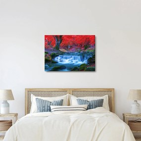 Obraz vodopádu v červenom lese (70x50 cm)