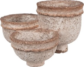 Béžová antik dekorácia tri spojené kvetináče - 27*29*17 cm