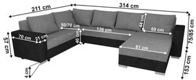 Čalúnená univerzálna rozkladacia sedacia súprava do U YORK biela/šedá