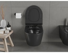 Mexen Carmen závesné wc Rimless s toaletným Slim sedátkom z duroplastu, čierna matná - 30880185