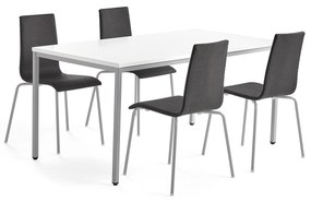 Zostava nábytku: stôl QBUS + 4 stoličky Melville, tmavošedé