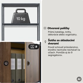 Kancelársky regál otvorený s tyčou na oblečenie, do recepcie a čakárne, kovový, antracitový/orech, 800x2200x400 mm: ARIEL Eco Design