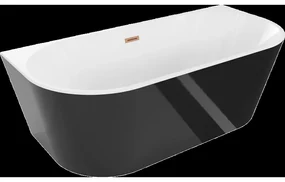Mexen Oval voľne stojaca vaňa priľnavá 170 x 80 cm, biela/čierna, preliev medená brúsená - 52671708075-65