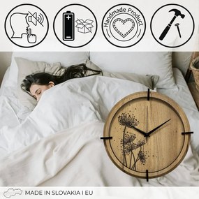 Tiché drevené hodiny s motívom lúčnych tráv pre váš  domov | SENTOP HDF0586-GOLD-OAK