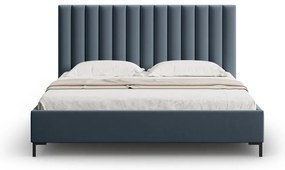 Tmavomodrá čalúnená dvojlôžková posteľ s úložným priestorom s roštom 200x200 cm Casey – Mazzini Beds