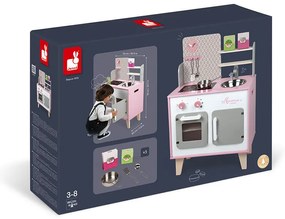 Drevená kuchynka Macaron - ružová biela s príslušenstvom