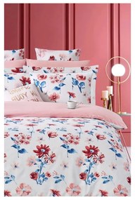 Bielo-ružové predĺžené obliečky na dvojlôžko z bavlny Renforcé s plachtou/4-dielne 200x220 cm – Mila Home