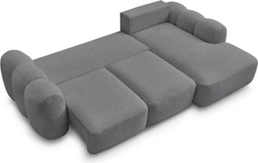 Sivá rozkladacia/s úložným priestorom rohová pohovka z textílie buklé (pravý roh/s leňoškou) Montaigne – Bobochic Paris