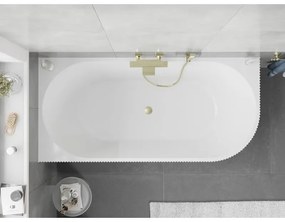 Mexen Silo, rohová voľne stojaca ryhovaná vaňa, ľavá, 170 x 80 cm, biela-čierna, zlatý matný prepad, 52891708075L-55