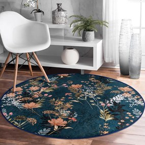 Tmavomodrý prateľný okrúhly koberec vhodný pre robotické vysávače ø 120 cm Comfort – Mila Home