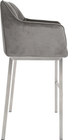 Barová stolička Damaso E - zamat, nerez 4-nohý rám - Sivá