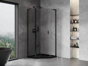 Mexen Mist L, päťuholníkový sprchový kút s krídlovými dverami, 90 x 90 cm, 8mm číre sklo, čierny profil, 8A8L-090-090-70-00