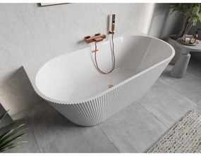 Mexen Oris, voľne stojaca ryhovaná vaňa 170 x 80 cm, biela lesklá, medený matný prepad, 52871708000-65