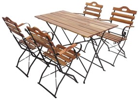 Záhradná súprava 4 skladacích stoličiek a stola HWC-J40, drevo / kov - natur