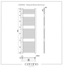Cerano Donovan, vykurovacie teleso 1600x500mm, 477W, rozteč pripojenia 450 mm, čierna matná, CER-CER-429613