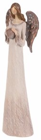 Polyresinový Anjel so srdcom 26 cm, béžovo-medená