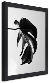 Gario Plagát Čierna a biela monstera list Farba rámu: Hnedá, Rozmery: 30 x 45 cm
