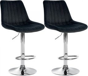 2x Barová stolička Toni - zamat, chróm rám - Čierna