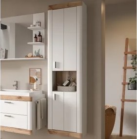 Vysoká nástenná kúpeľňová skrinka Laredo, 45 cm, biela/dub nox%