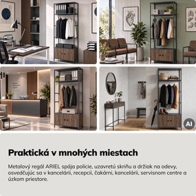 Kancelársky regál otvorený s tyčou na oblečenie, do recepcie a čakárne, kovový, antracitový/orech, 800x2200x400 mm: ARIEL Eco Design