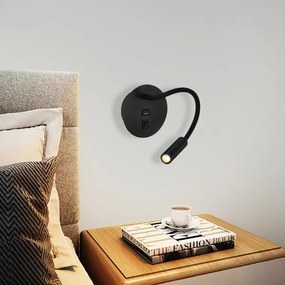 Brilagi - LED Flexibilná nástenná lampa s USB portom MAYA LED/3W/230V čierna