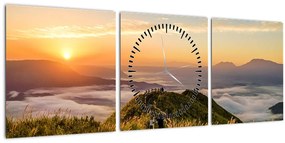 Obraz hory pri západe slnka (s hodinami) (90x30 cm)