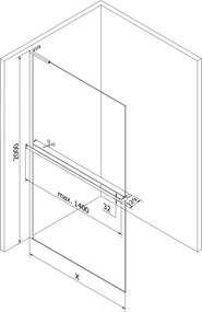 Mexen Kioto+ L, sprchová zástena Walk-In s poličkou a vešiakom 85 x 200 cm, 8mm číre sklo, grafitový profil, 800-085-123-66-00