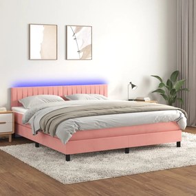 Posteľný rám boxsping s matracom a LED ružový 180x200 cm zamat 3134542