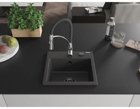Mexen Milo, 1-komorový granitový drez 435x410x171 mm a drezová batéria Aster, čierna škvrnitá, 6505-76-73450-07-B