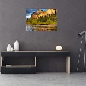 Sklenený obraz - Skaly pri jazere (70x50 cm)