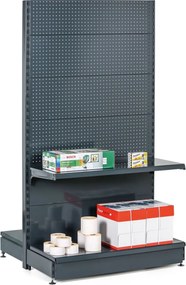 Predajný regál obojstranný, perfo steny, 1900 x 1000 x 900 mm, základný, antracit