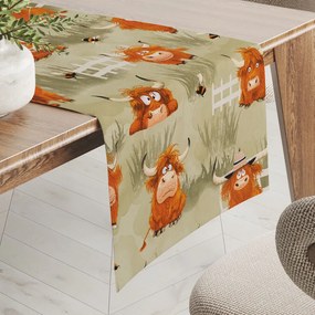 Biante Detský bavlnený behúň na stôl Sandra SA-612 Býčky na pastve na zelenom 35x120 cm