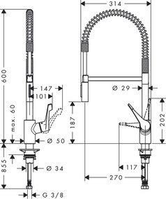 Hansgrohe Cento, páková kuchynská batéria XXL, Semi-Pro, 2jet, chrómová, HAN-14806000