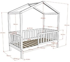 Antracitová domčeková detská posteľ z borovicového dreva s roštom 70x140 cm DALLAS – Vipack