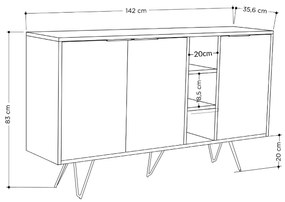 Komoda Houseland CLARA 142 cm dub přírodní/bílá