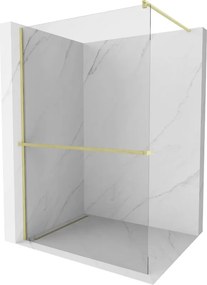 Mexen Kioto+, sprchová zástena Walk-In s poličkou a vešiakom 100 x 200 cm, 8mm číre sklo, zlatý matný profil, 800-100-121-55-00
