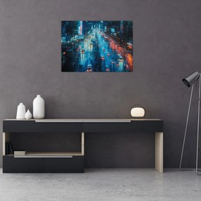 Sklenený obraz - Veľkomesto, olejomaľba (70x50 cm)