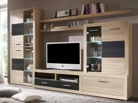 Obývacia stena Cancan 5, dub sonoma/sivá pínia, s osvetlením%