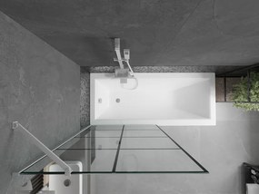 Mexen Next, vaňová zástena 1-krídlová 90 x 150 cm, fixné krídlo, 6 mm číre sklo s čiernym vzorom, biely profil, 895-090-000-00-77-20
