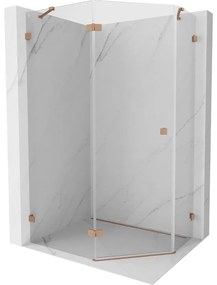 Mexen Lunar, Päťuholníkový sprchový kút Mexen Lunar naklápací doľava 100 x 80 cm, 8mm číre sklo, profil medená matná, 831-100L-080P-65-00-L