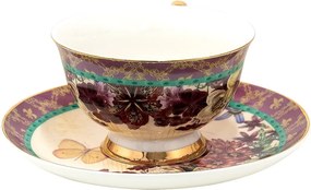 Porcelánová šálka s tanierikom s kvetmi a motýlikami - 12*10*6 cm / Ø 15*2 cm / 200 ml / Ř 15*2 cm / 200 ml