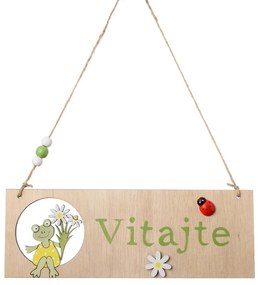DEKORÁCIA NA ZAVESENIE VITAJTE ŽABKA S KVETMI NAT/ZEL/ŽL DREVO 24*22,5*1CM
