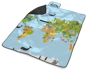 Sablio Plážová deka Zvieracia mapa sveta: 200x140 cm