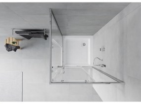 Mexen Rio, štvorcový sprchovací kút s posuvnými dverami 80 x 80 cm, 6mm číre sklo, chrómový profil + biela vysoká sprchová vanička Rio, 860-080-080-01-00-4510