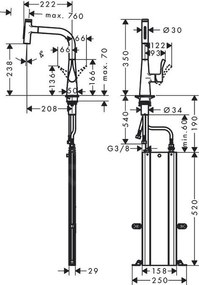 Hansgrohe M71, drezová batéria M7117-H240 s výsuvnou spŕškou, sBOX, vzhľad nehrdzavejúcej ocele, HAN-73817800