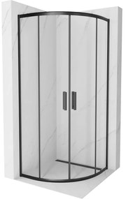 Mexen Rio, štvrťkruhový sprchovací kút s posuvnými dverami 90(dvere) x 90(dvere) x 190 cm, 6mm číre sklo, čierny profil, 863-090-090-70-00