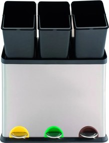 Oceľový odpadkový kôš 3x20 l na triedený odpad/nášľapný v matne striebornej farbe Tri Selectif – MSV