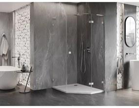 Mexen Lunar, L pravý výklopný päťuholníkový sprchový kút 90x100 cm, 8mm číre sklo, oceľový profil, 831L-090P-100L-97-00-P