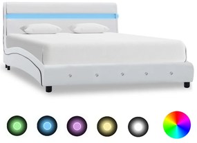 vidaXL Posteľný rám s LED, biely, umelá koža 160x200 cm